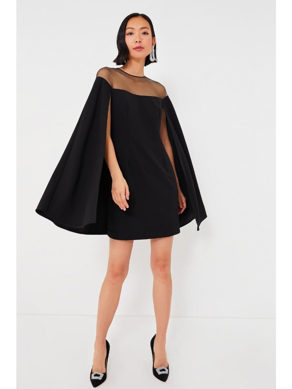 Tuckernuck Black Estelle Cape Dress L Elegant A-Line Mini Cocktail Party Form